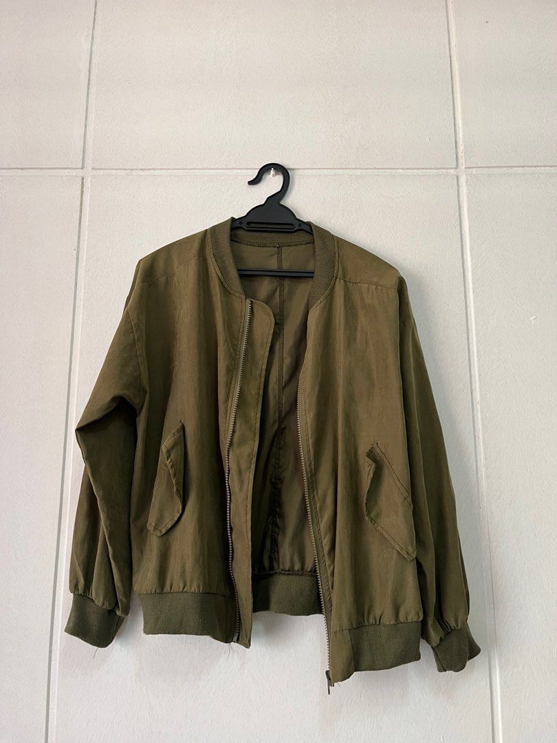 Dark Green Bomber Jacket, Women's Fashion, Coats, Jackets and Outerwear