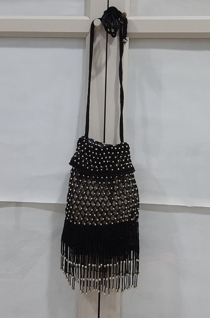 Black drawstring hotsell evening bag