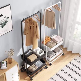 Garment clothing rack with storage baskets