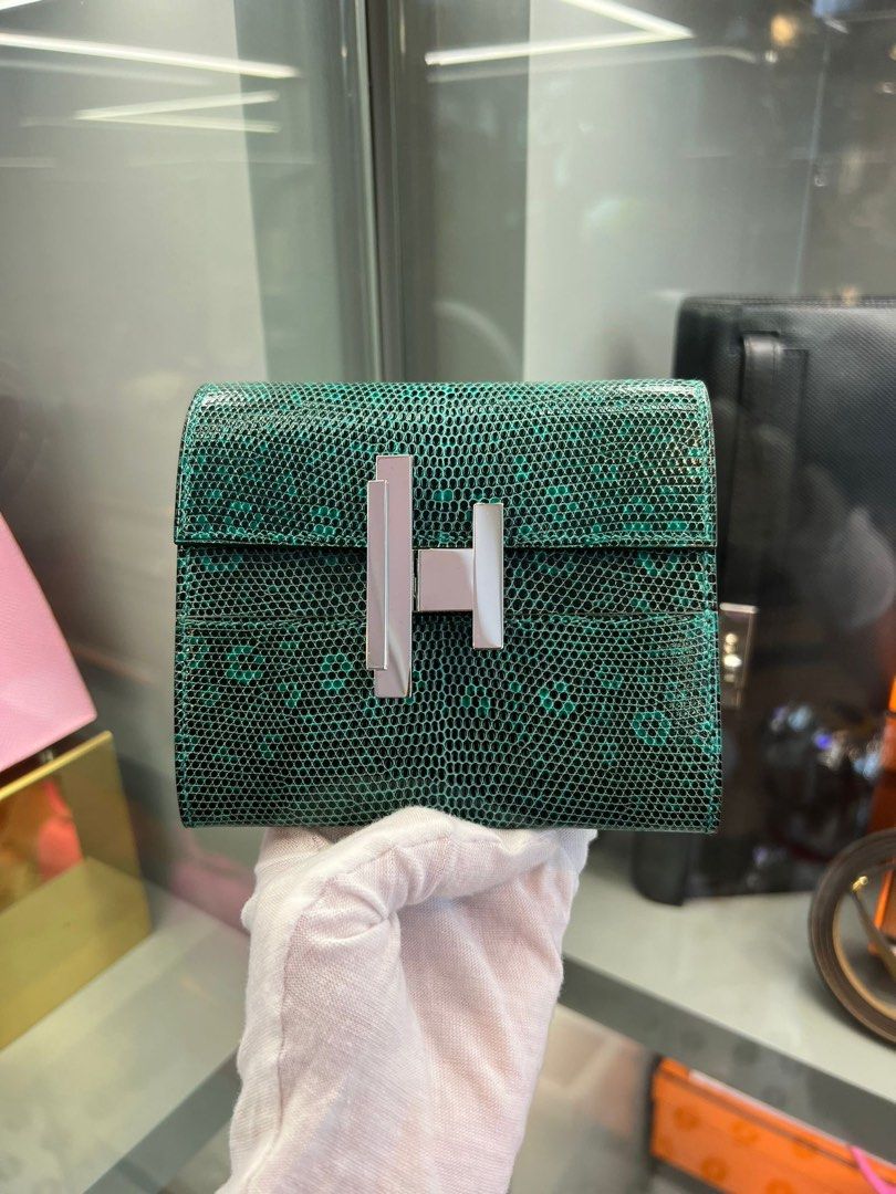 Hermes cinhetic mini wallet Green vertigo colour Varanus Salvatore lizard with shoulder strap stamp C with dust bag box and copy cities Carousell