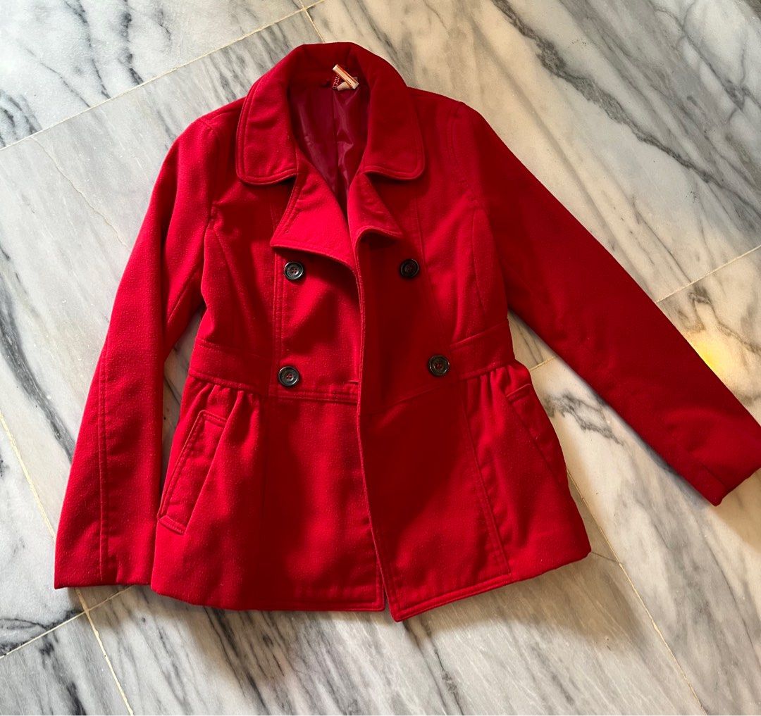 H M Red Coat Size 8 Women s Fashion Coats Jackets and Outerwear