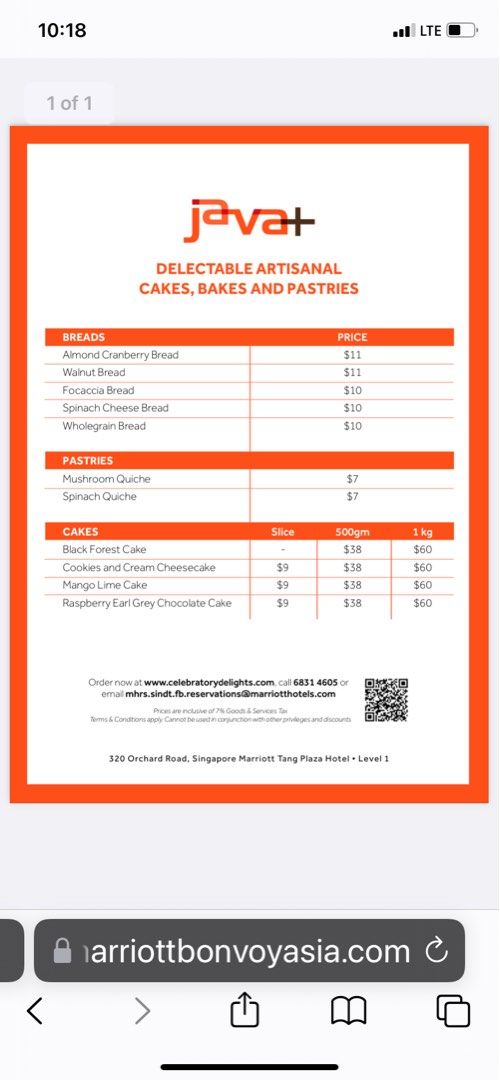Java+ Marriott Tang Plaza Hotel 1kg cake, Food & Drinks, Homemade Bakes ...