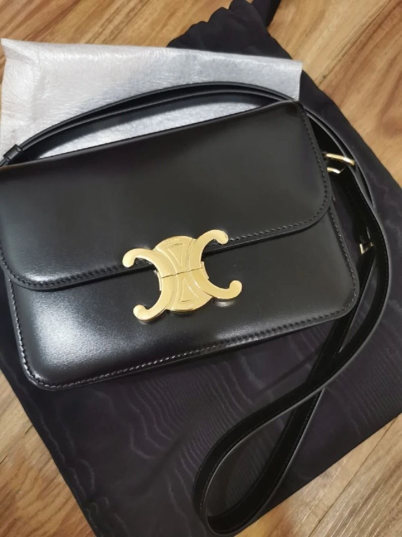 Celine Teen Triomphe Bag In Shiny Calfskin Black GHW