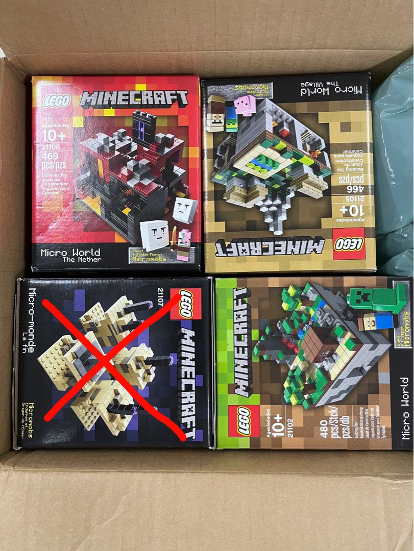 Minecraft Lego Collectible 3 Piece Set - (The Original) Minecraft 21102,  the Village 21105, the Nether 21106. (Recommended Age 10-15 Yrs)