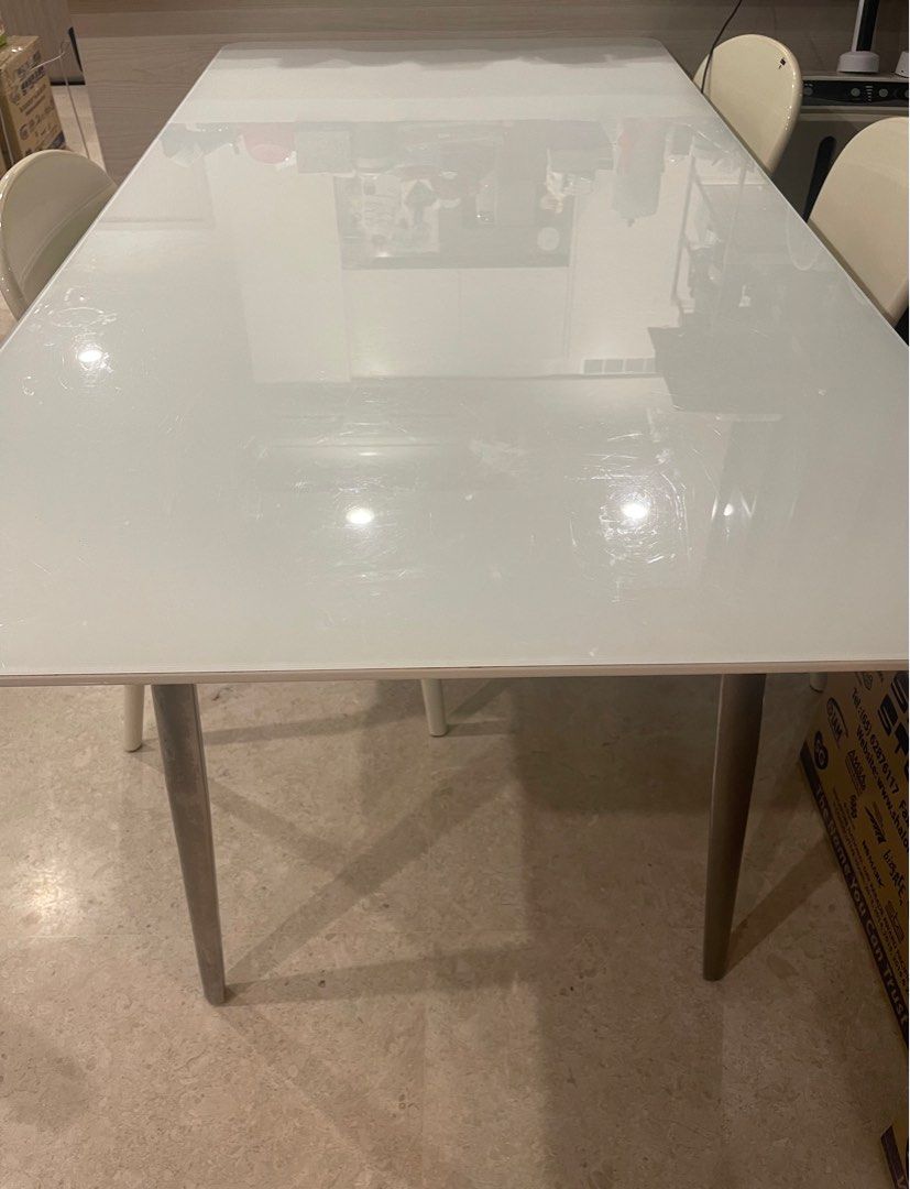 Opaque glass dining table 6 seater, Furniture & Home Living, Furniture