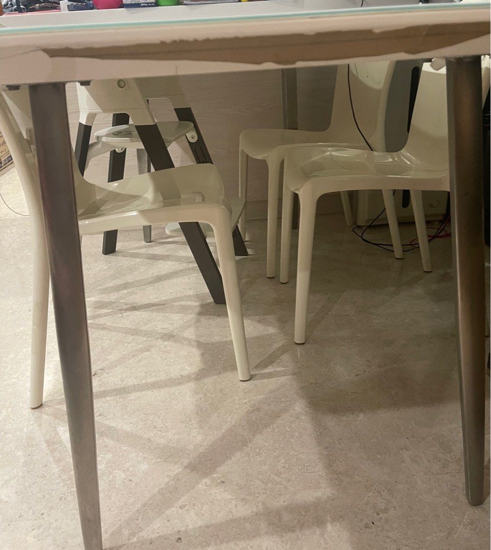 Opaque glass dining table 6 seater, Furniture & Home Living, Furniture