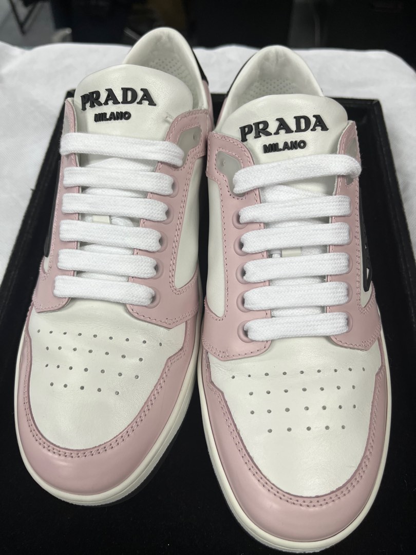 PRADA District White/Alabaster Pink Perforated Leather Sneakers, Luxury,  Sneakers & Footwear on Carousell