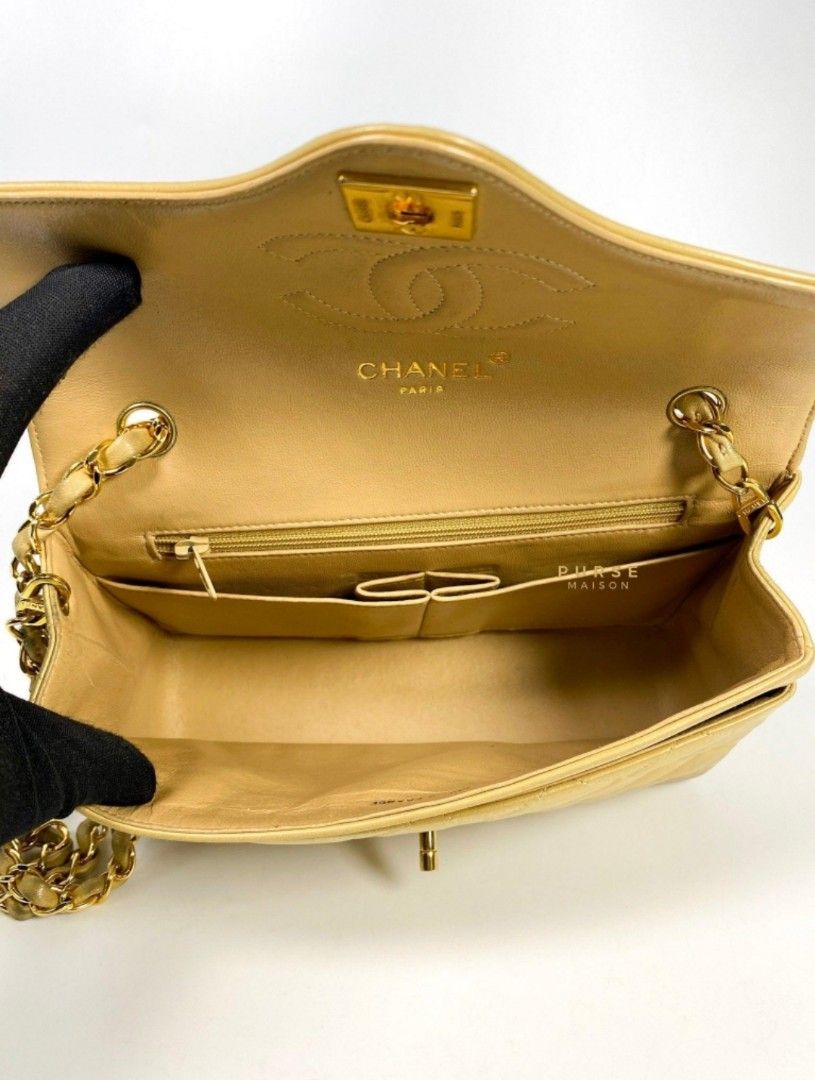 CHANEL Vintage Lambskin Half Moon Flap Bag Beige 24k gold plated hardware -  Preloved Lux Canada