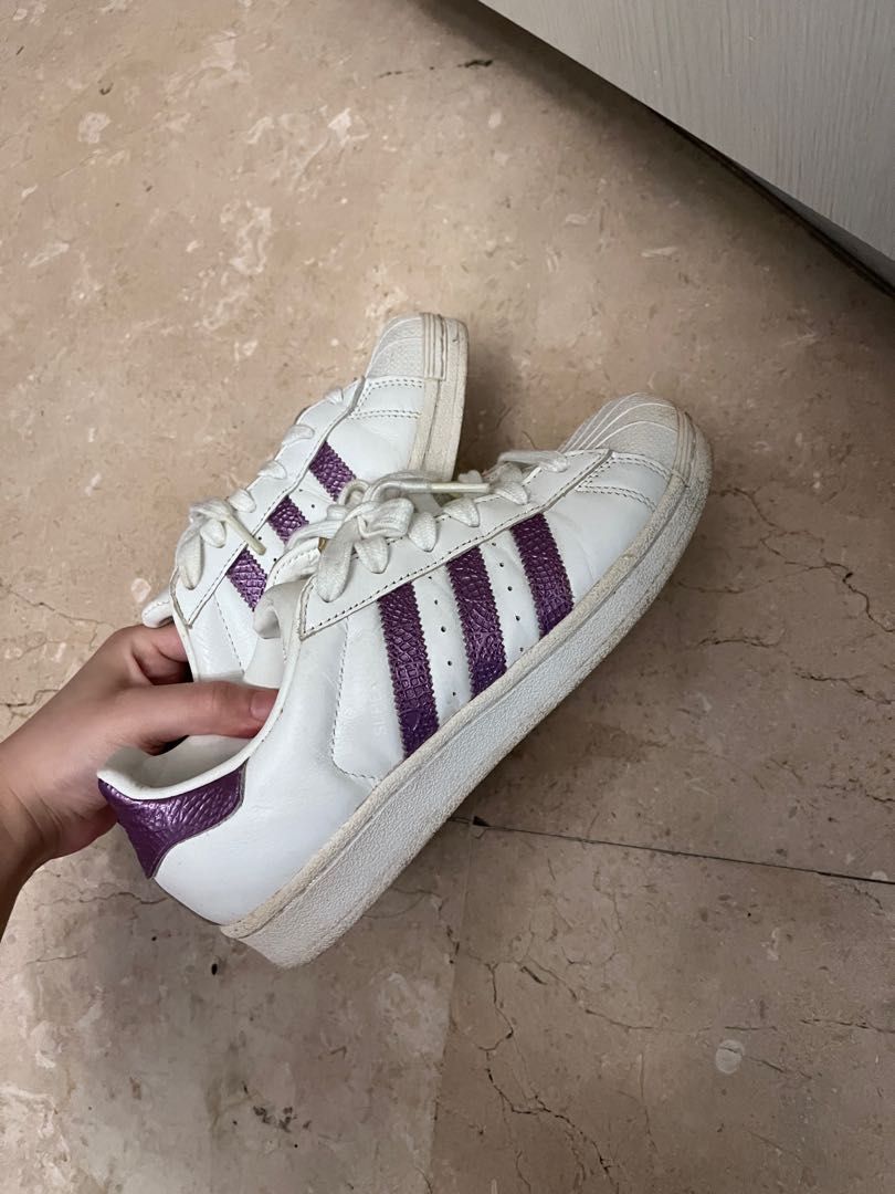 purple adidas super star sneakers