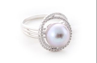 Purplish Pearl CZ 925 Ring