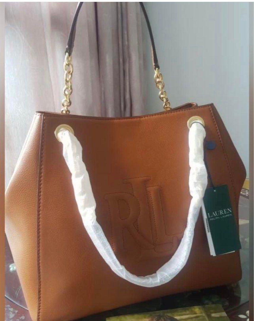 Ralph Lauren large logo embossed leather bag with gold chain