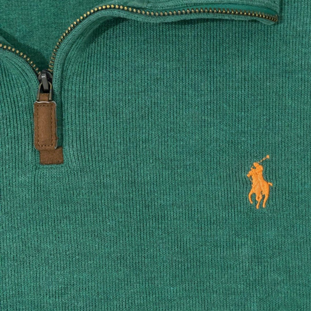 Ralph Lauren Quarter Zip Sweater Kelly Green Orange Logo