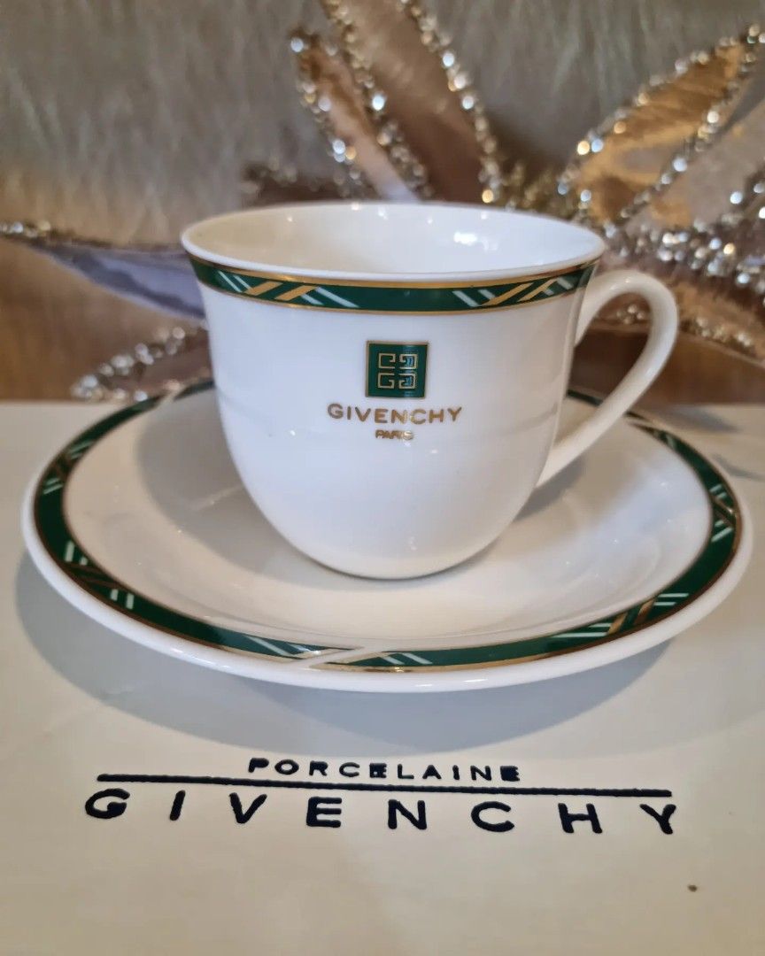 Rare Givenchy Green&Gold Rim Tea Cup&Saucer Set, Furniture & Home ...
