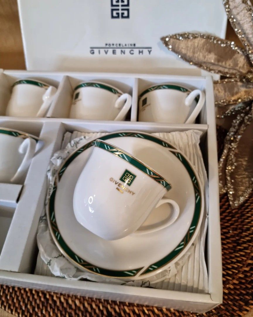 Rare Givenchy Green&Gold Rim Tea Cup&Saucer Set, Furniture & Home ...