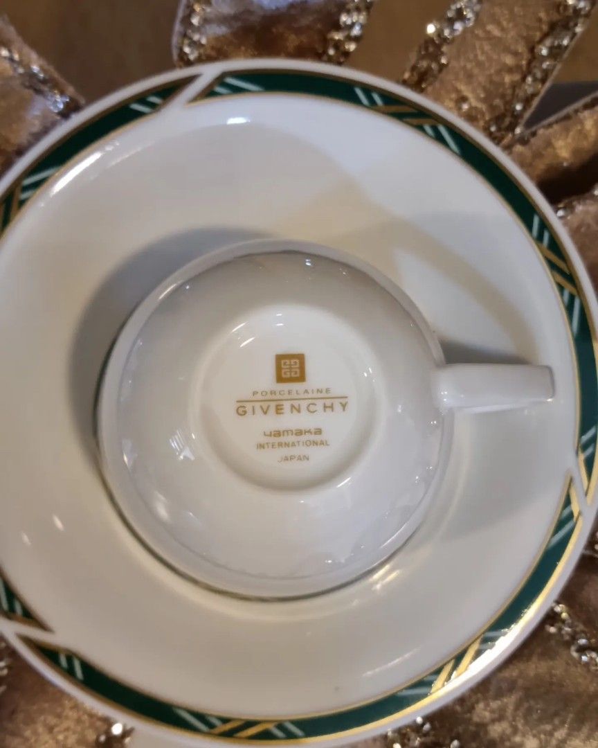 Rare Givenchy Green&Gold Rim Tea Cup&Saucer Set, Furniture & Home ...