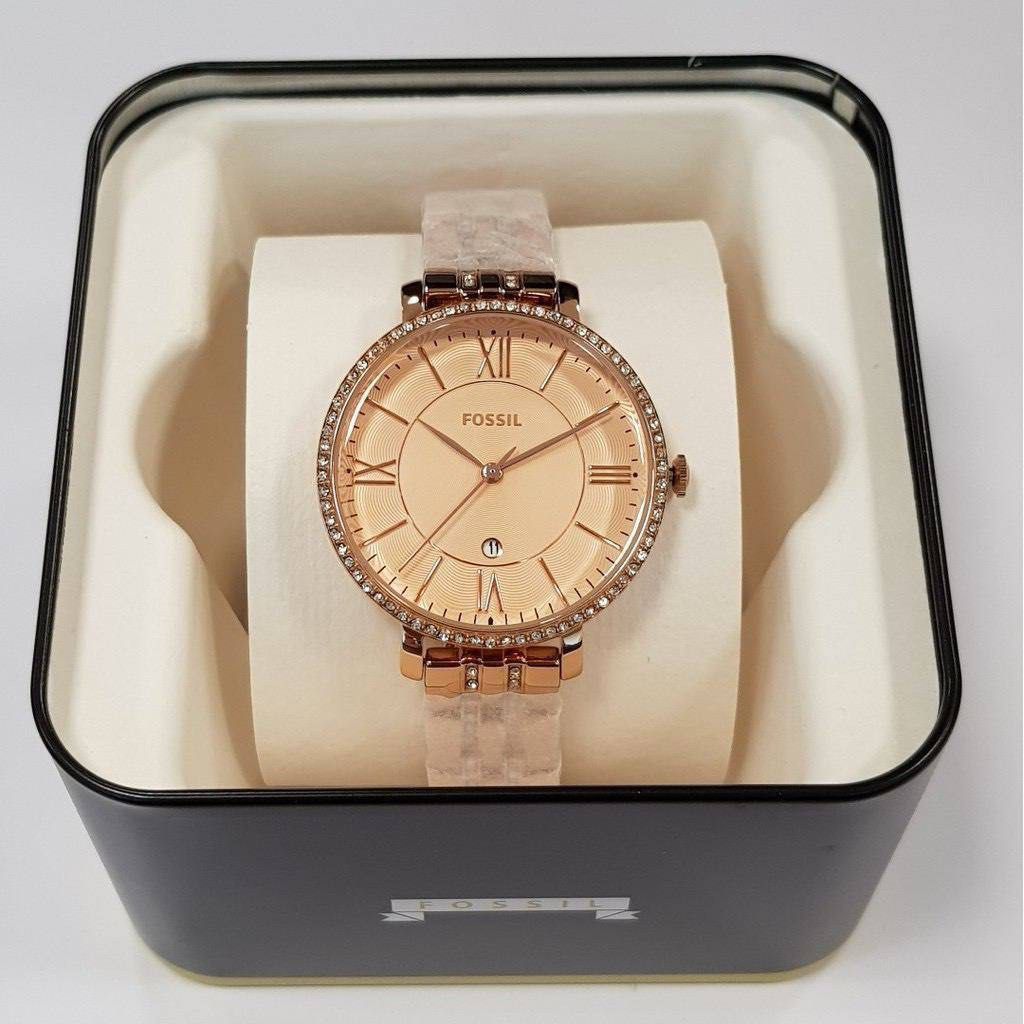 RESTOCK ORIGINAL FOSSIL JACQUELINE CRYSTAL ROSE DIAL ROSEGOLD