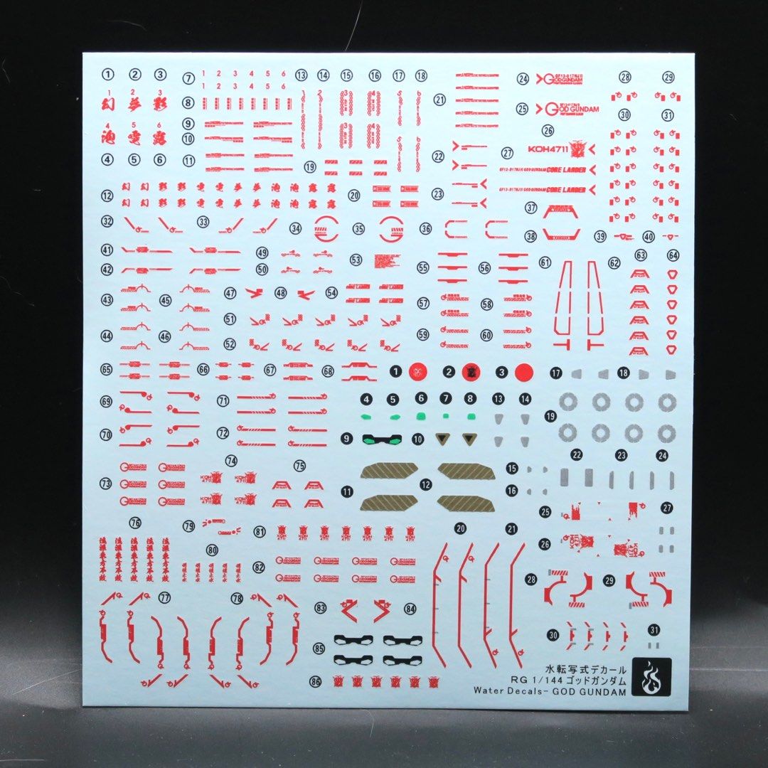 RG God Gundam (Hyper Mode) neon gundam decal 神高達 (明鏡止水模式) 螢光高達水貼, 興趣及遊戲 ...