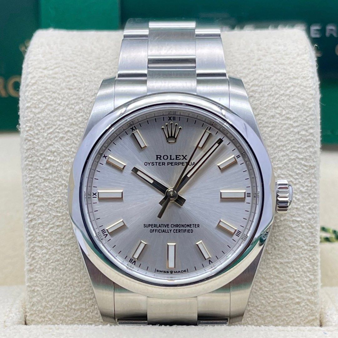 Rolex oyster perpetual hotsell 34mm silver dial