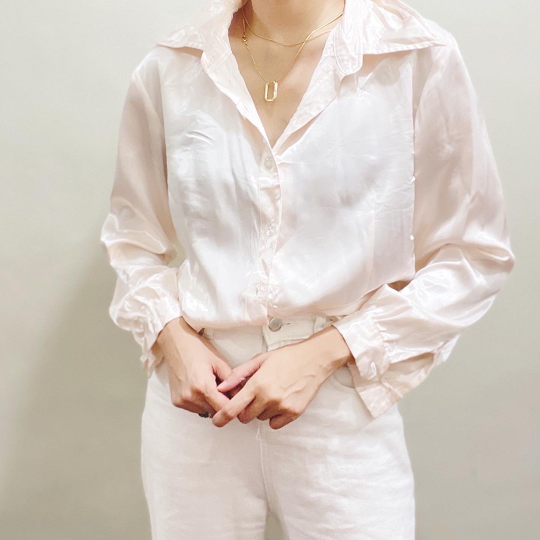 Light Pink Button Down Blouse with Bow