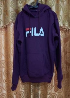 Sweater hoodie jaket crewneck unisex cewe cowo ungu tua motif fila