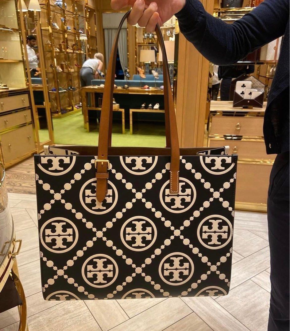T Monogram Contrast Embossed Tote: Women's Designer Tote Bags