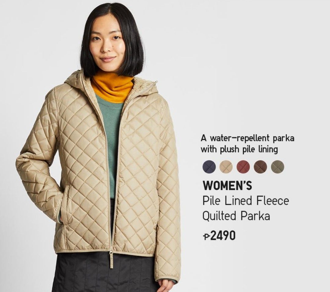 women pile lined fleece quilted parka