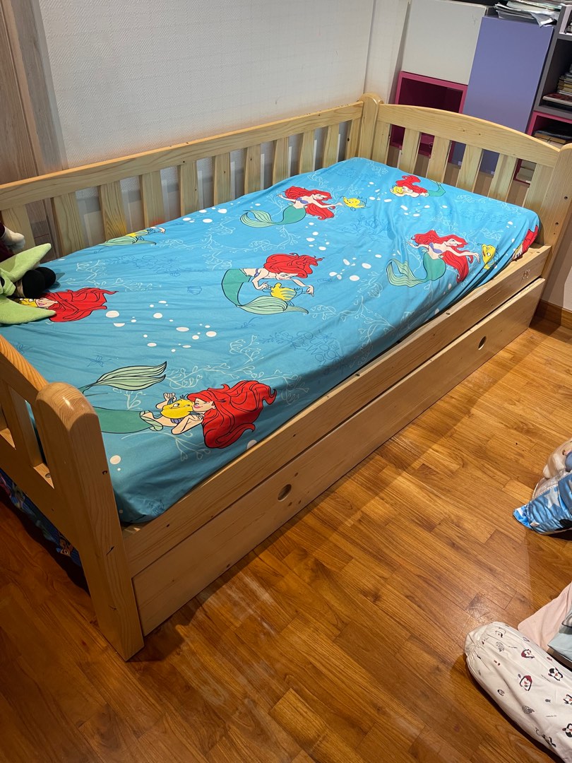 Used single bed with trundle bed, Furniture & Home Living, Furniture