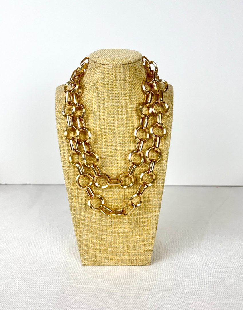 Vintage gold tone chain link continuous necklace, Women's Fashion, Jewelry & Organizers