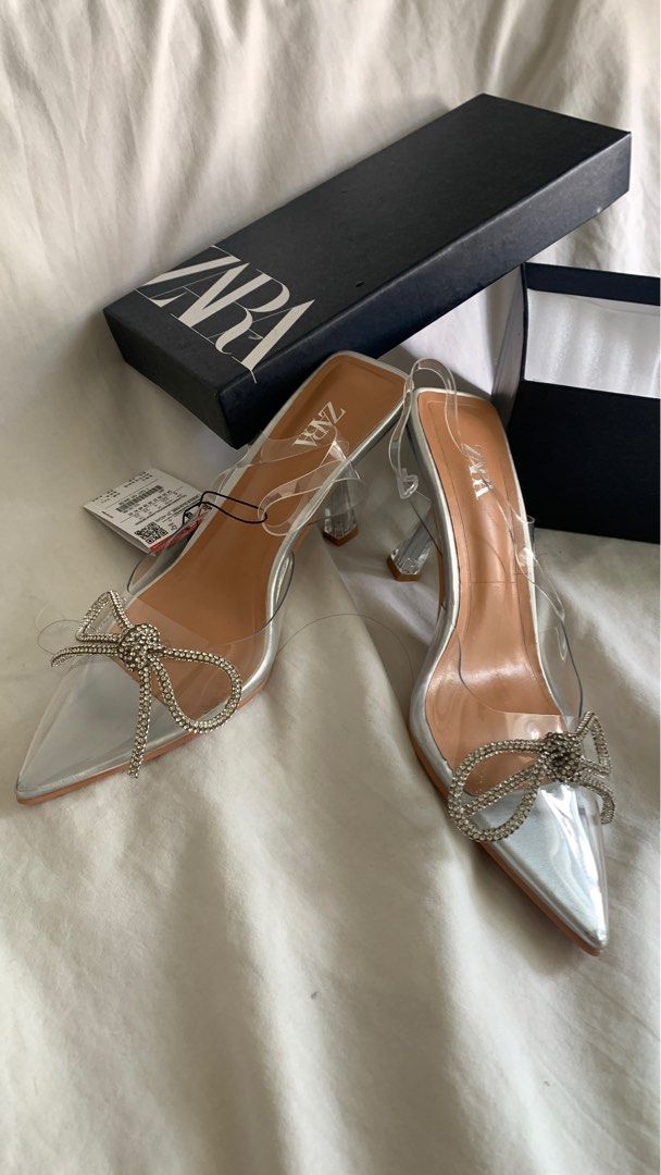 Zara rhinestone Cinderella transparent jelly shoes 37 Fesyen