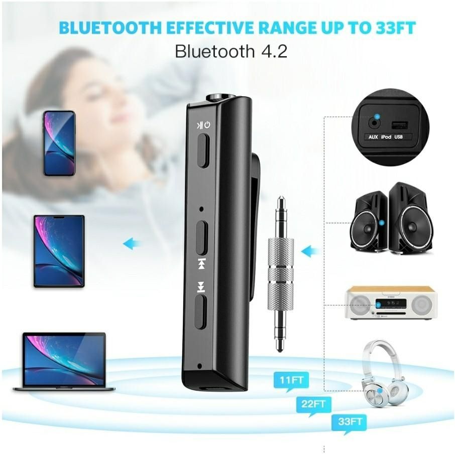 2433) AGPTEK Bluetooth Receiver, Portable Bluetooth Headphones Adapter