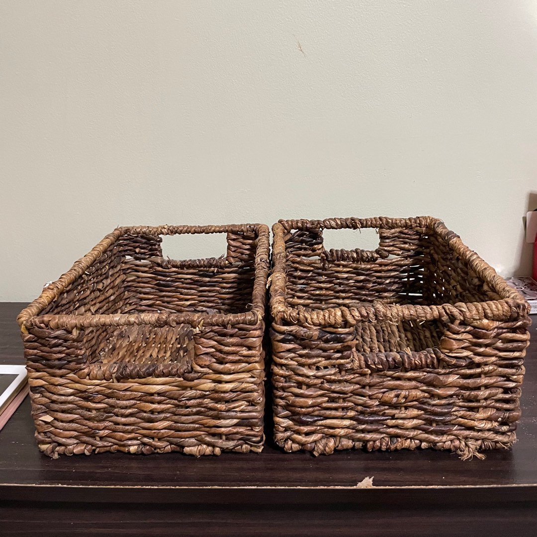 2 Small Rattan Baskets (Dark Brown), Furniture & Home Living, Furniture