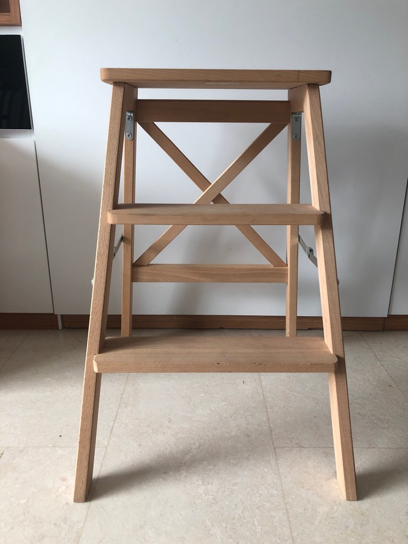 3 Step Wooden Ladder Ikea Bekvam, Furniture & Home Living, Home