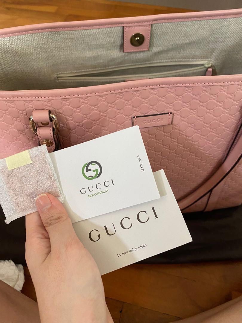 Authentic Gucci Joy Micro Guccissima Large Pink (Category: Luxury Bags & Wallets) located in Quezon City. Submitted by breakmyfashion (Listing ID 1202175896, Image 3). Description: Dimensions: Height: 10” Depth: 6.25” Width: 17” Material: Leather Closure: Magnet Comes with dust bag and cards. .