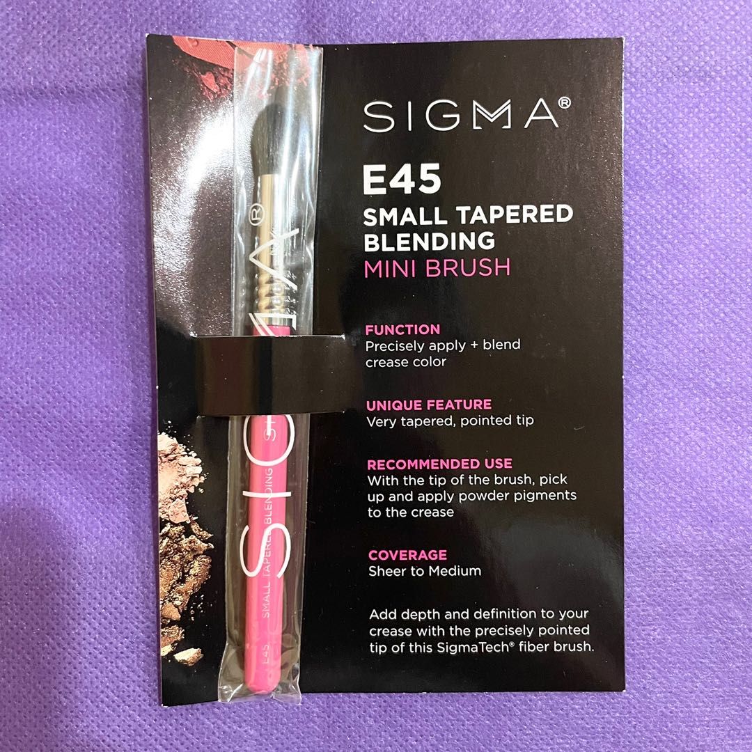 AUTHENTIC Sigma E45 small tapered blending brush (Category: Makeup) located in Pasig City. Submitted by vanityboutique (Listing ID 1202085045, Image 1). Description: Pm for more details Brand new and authentic Selling low and affordable One of the best selling brands in the makeup skincare perfume world .
