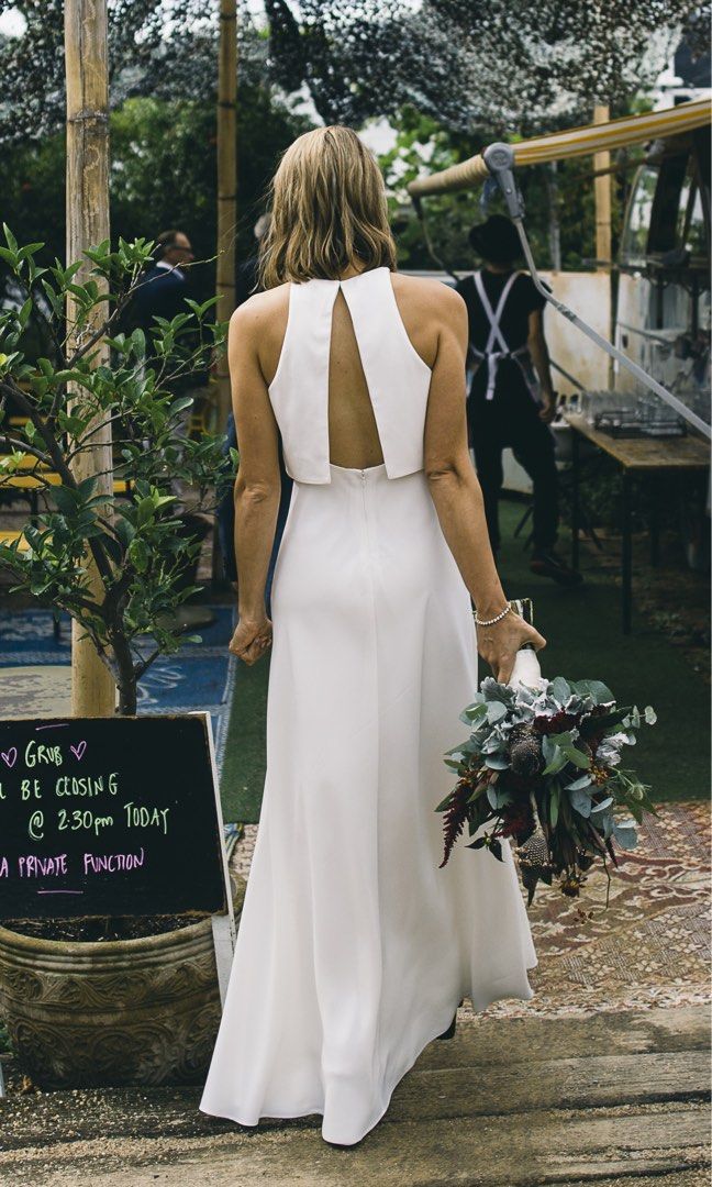 BHLDN Jill Stuart Iva Crepe White Wedding Dress, Women's Fashion, Dresses &  Sets, Evening dresses & gowns on Carousell