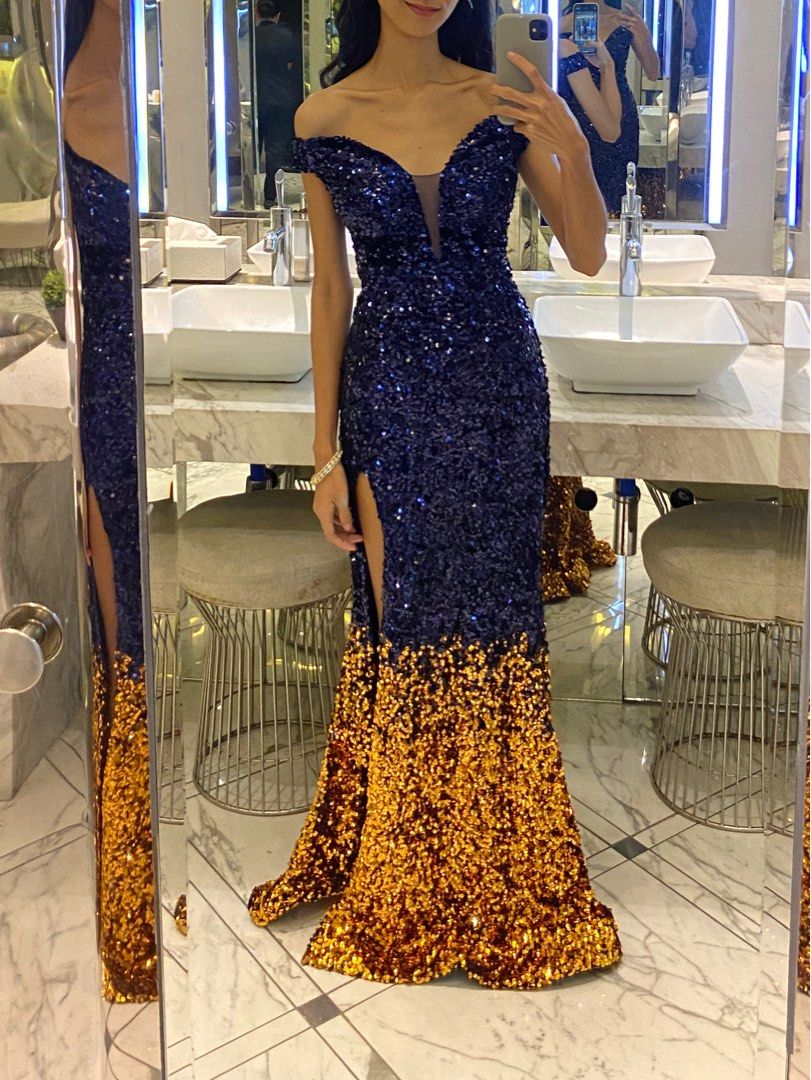 Blue and Yellow Fully Sequined Evening Gown Fire and Ice Women s Fashion Dresses Sets Evening dresses gowns on Carousell