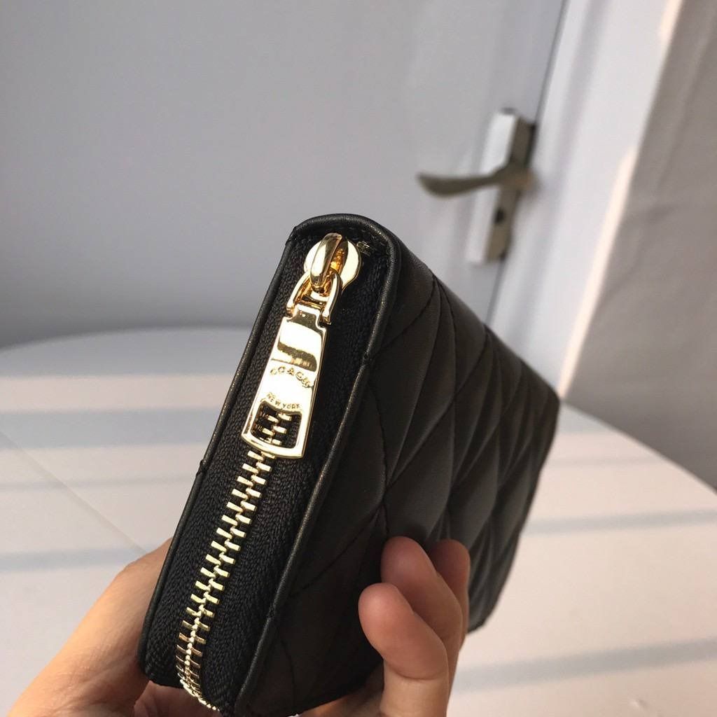 Coach Ladies purse long wallet women zipper wallet plaid ...