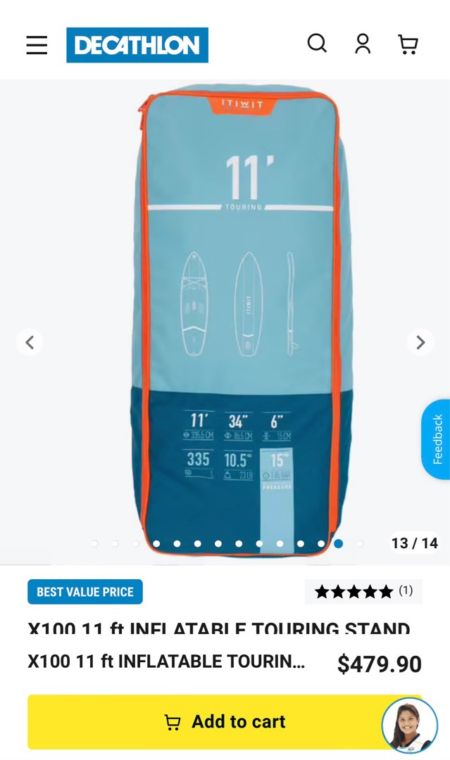 Decathlon 11 ft inflatable touring stand up paddle board Blue, Sports