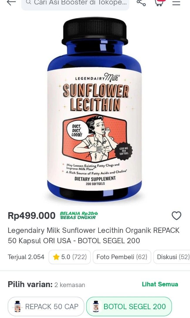 Dijual satuan kapsul Sunflower Lecithin Ibu Menyusui ASI mampet
