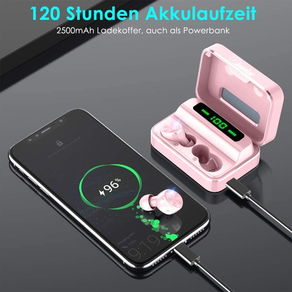 Elecder D15 Wireless Headphones Bluetooth 5.0 Earbuds Noise Canceling CVC8.0 in Ear LED Display Earphones Charging Case Built in Microphone Sports Headphones with Deep Bass for Running Pink Audio Earp...