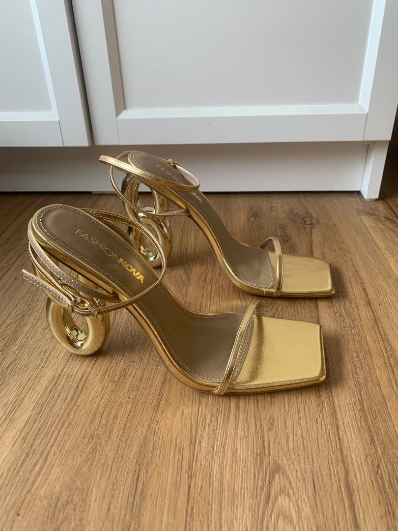 Fashion Nova Gold Heeled Sandals, Women's Fashion, Footwear, Heels on