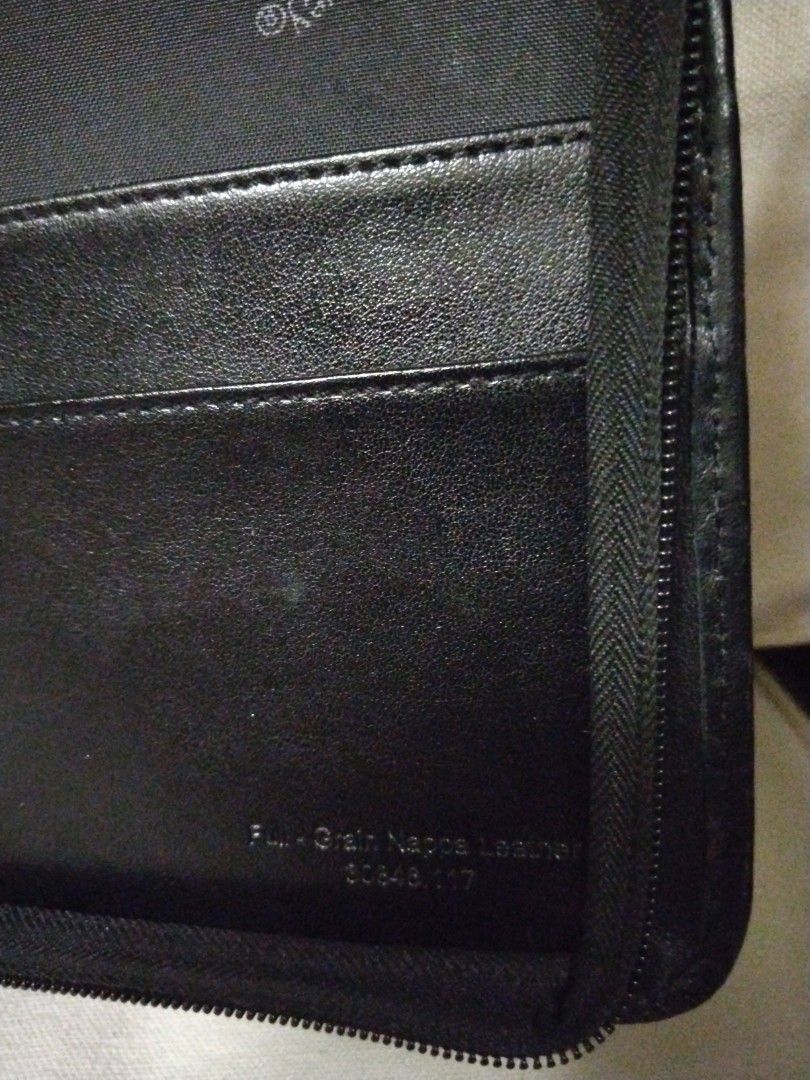 Franklin Covey Full Grain Leather Shoulder Bag W/Coin Purse Handles Strap  Black