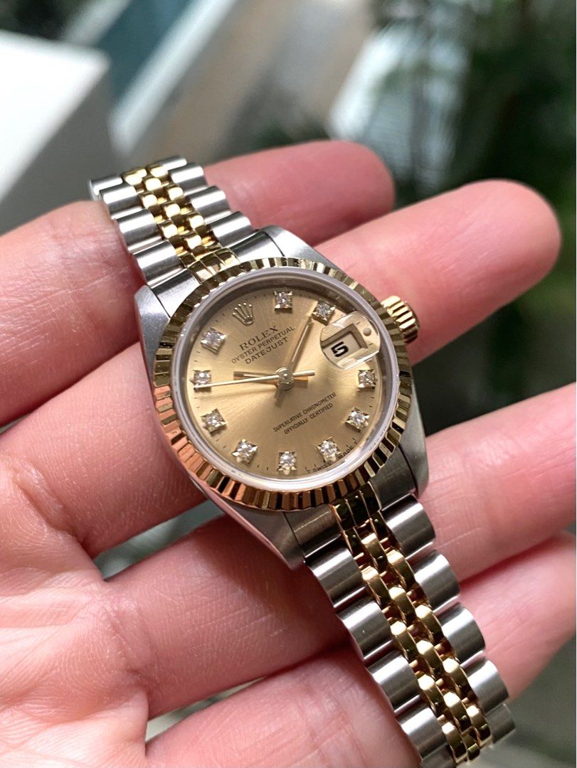 Ladies Rolex Datejust 6917 Automatic Watch Black Buckley Dial 18K