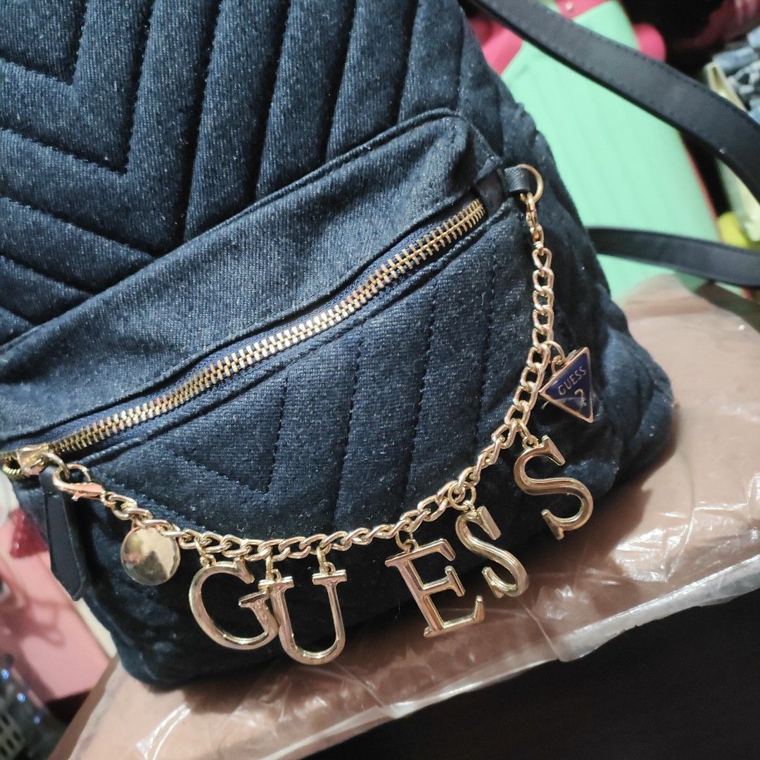 Guess Denim Backpack with Gold Chain, Luxury, Bags & Wallets 