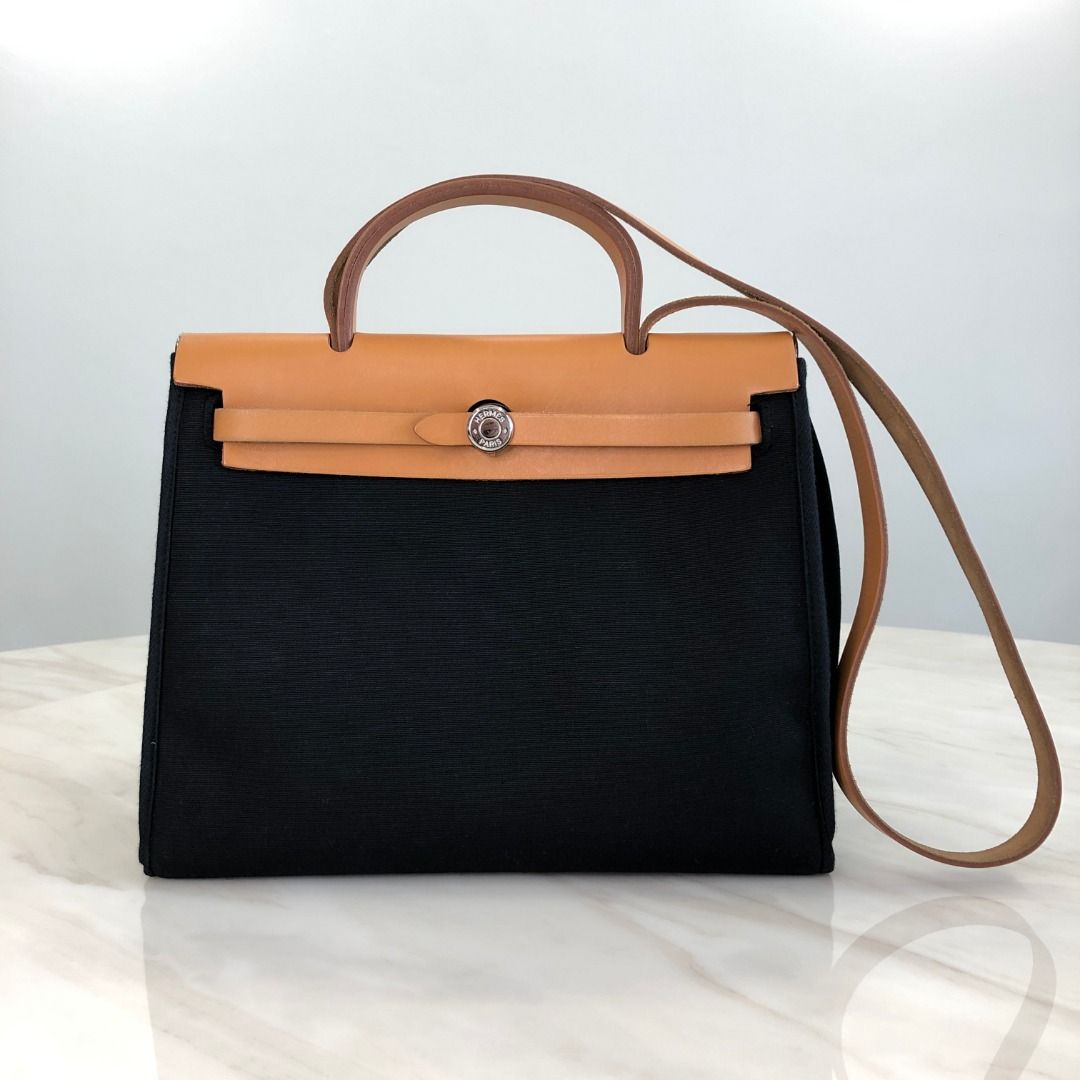 Hermès // Black Canvas & Leather 31 Herbag PM Two-Way Shoulder Bag