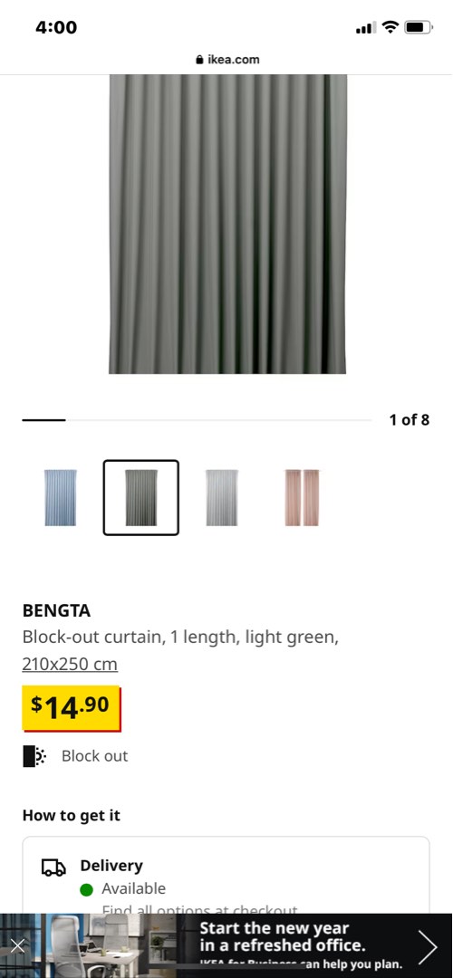 Ikea BENGTA blackout curtain, Furniture & Home Living, Home Decor