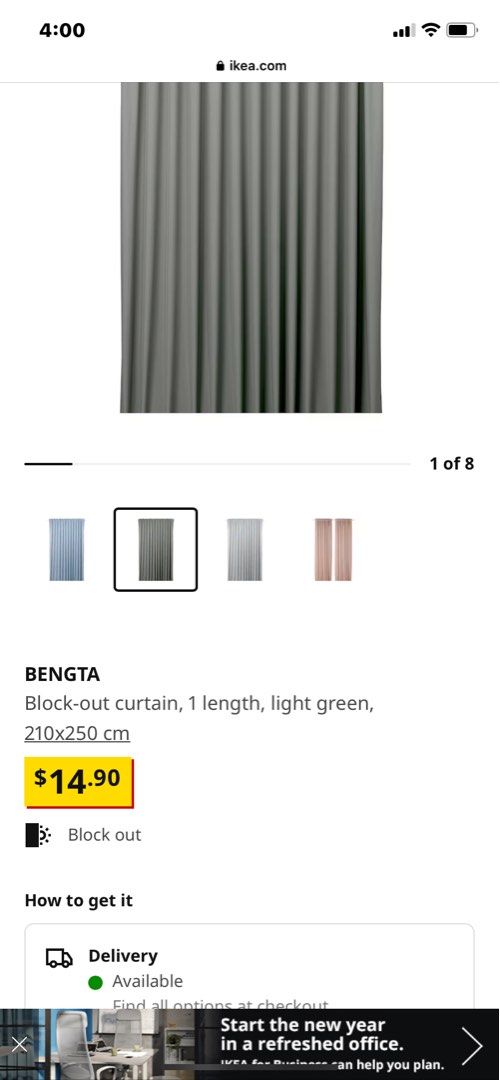 Ikea BENGTA blackout curtain, Furniture & Home Living, Home Decor