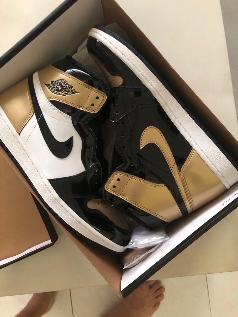 Jordan 1 High Gold Toe Men s Fashion Footwear Sneakers on Carousell