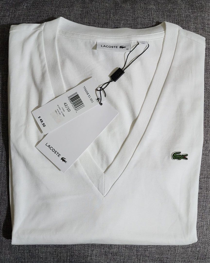 Lacoste Women's V-Neck Premium Cotton T-shirt (Boy Fit) - Size 38, Women's  Fashion, Tops, Shirts on Carousell