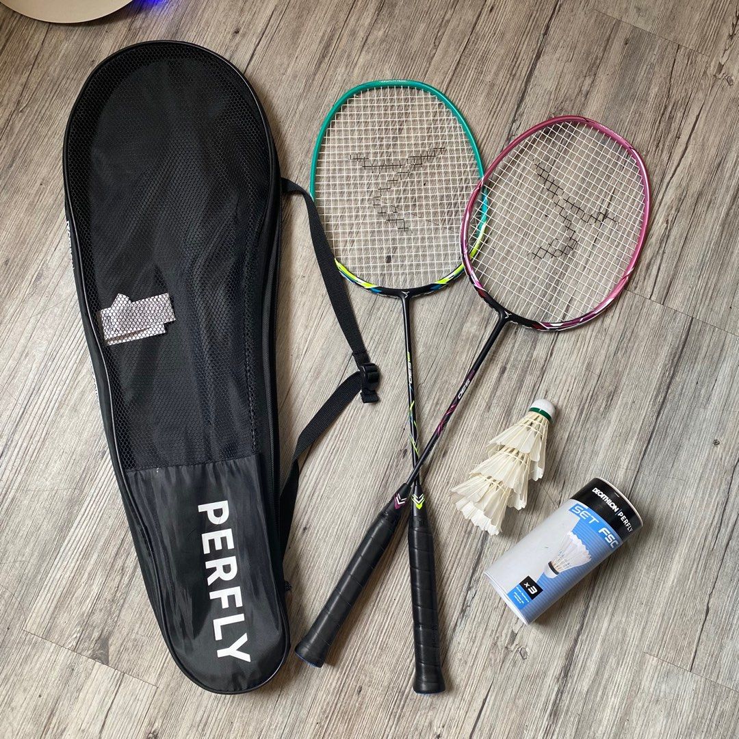 LEAVING SG SALE Lightly Used Decathlon Perfly Badminton Rackets with 3pc Shuttlecock, Sports Equipment, Sports and Games, Racket and Ball Sports on Carousell